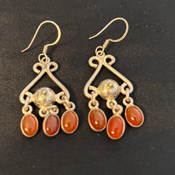 Jewelry - Sterling Silver Carnelian Chandelier Dangle Earrings Vintage Style